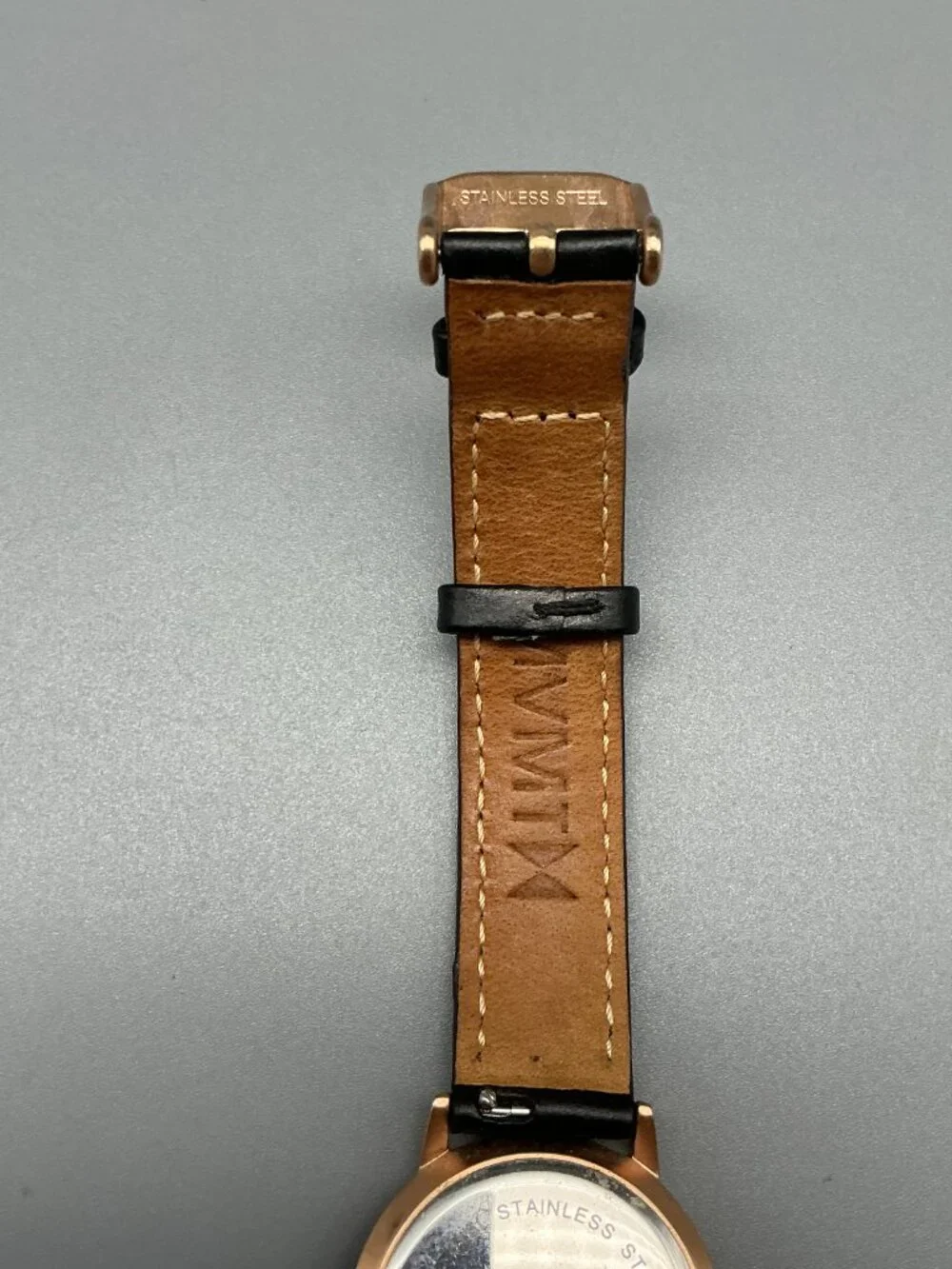 MVMT Madison Avenue Womens Watch 28mm Gold Tone Black Leather Band New Battery